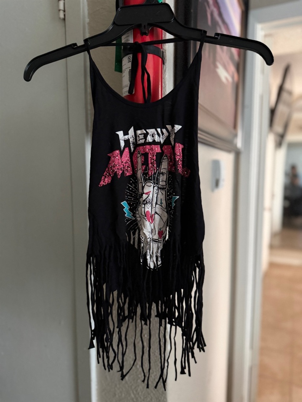 Fashion Nova Black Fringe 'Heavy Metal' Graphic Tank